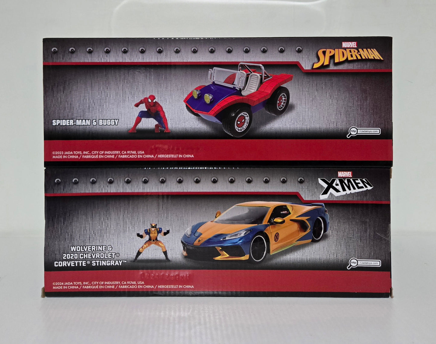 Jada Toys Marvel Die-Cast duo โ Spider-Man & Buggy + Wolverine & 2020 Chevy Corvette Stingray