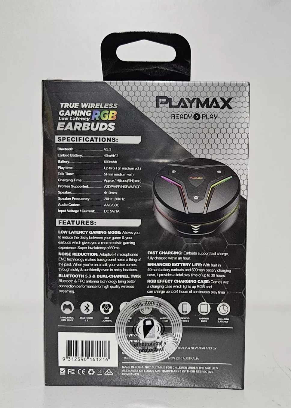 Playmax True Wireless RGB Gaming Earbuds (Round)