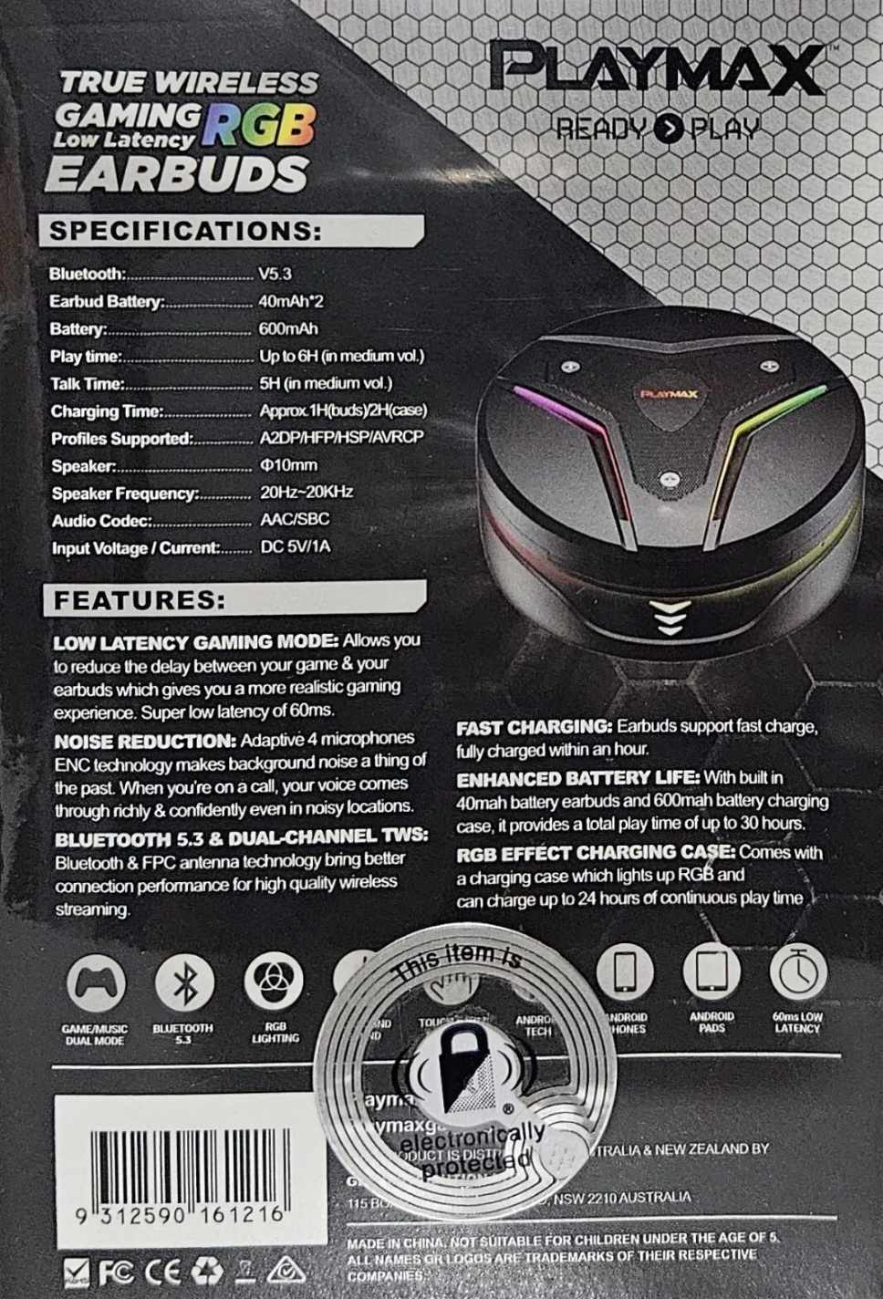Playmax True Wireless RGB Gaming Earbuds (Round)