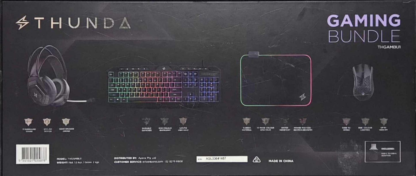 Thunda Gaming Bundle Keyboard, Mouse, Light Up Mouse Pad, and Headphones
